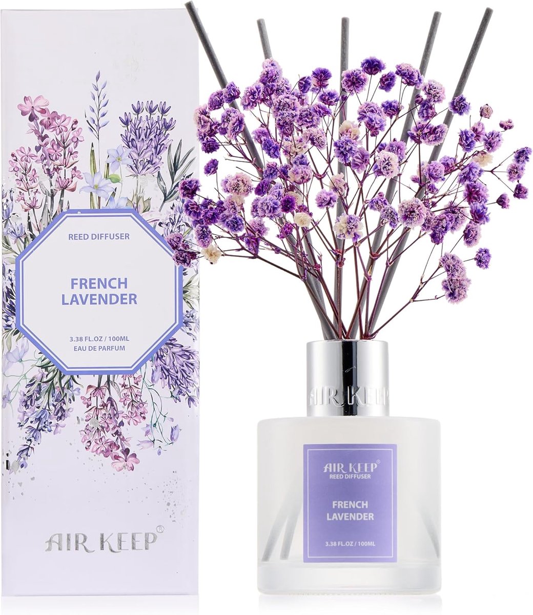 SnelShoppen - Rietdiffuser Luchtverfrisser French Lavender met 8 Aromastokjes, 100ml voor Badkamer, Woonkamer, Slaapkamer en Kantoor Decoratie