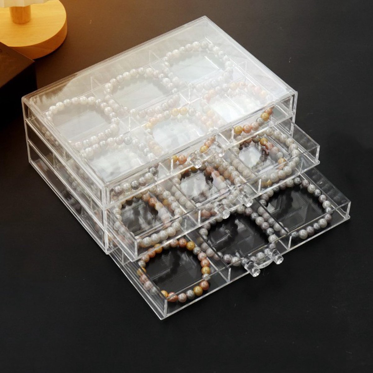 Thijox - Acryl Sieraden Opbergdoos voor Oorbellen, Duidelijke 3-Laden Organizer voor Sieraden, Perfect voor Vrouwen en Meisjes, Ideaal voor Thuis en R