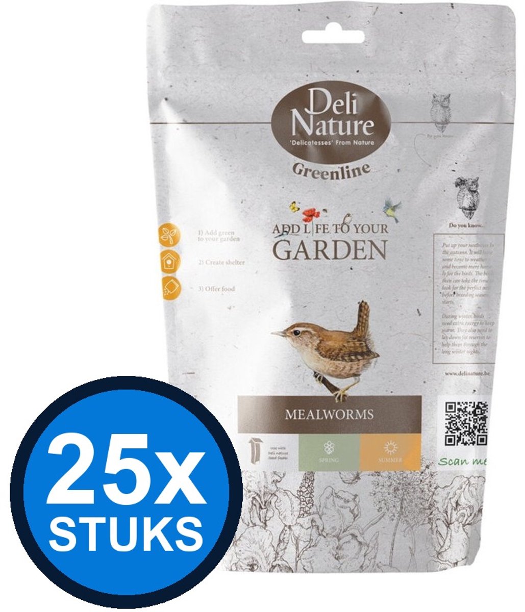 25x Deli Nature - Greenline mealworms 200gr - Vogelvoer - 200 g