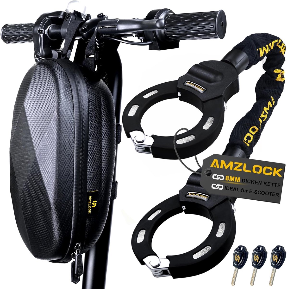 SnelShoppen - Elektrische Step Slot met 8 mm Ketting, Handboeislot met Sleutel en Tas, Veiligheidsoplossing voor Steps en Fietsen, Antidiefstal Beveil