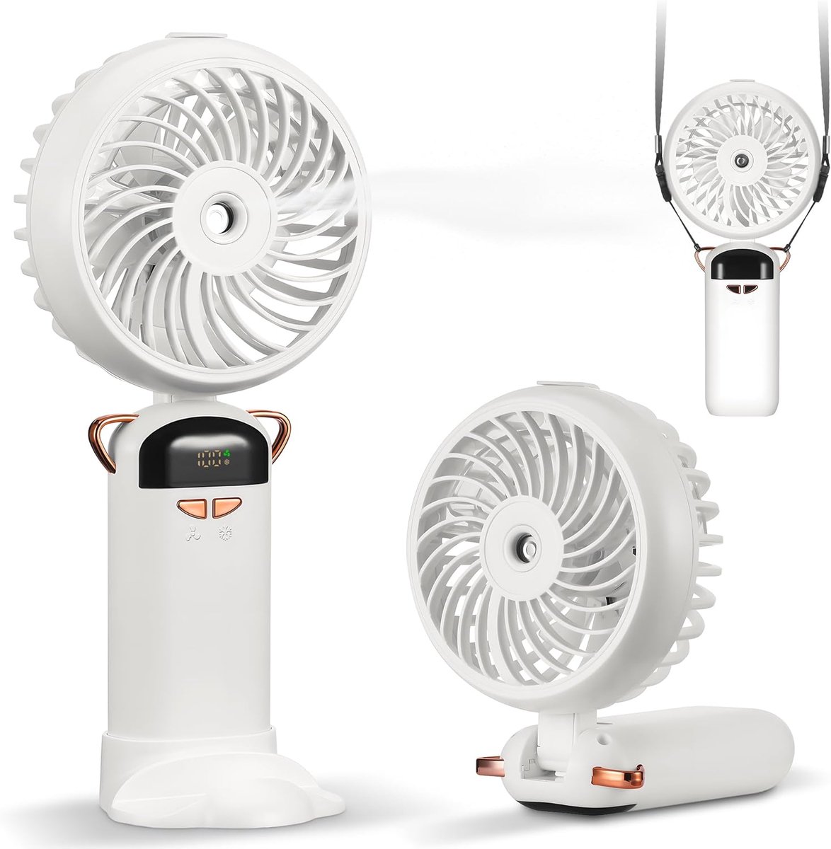 SnelShoppen - Handventilator met Waterkoeling, Draagbare Mini-Ventilator met LCD-Display, 5 Snelheden, Oplaadbare USB-Ventilator, Opvouwbare Reisventi