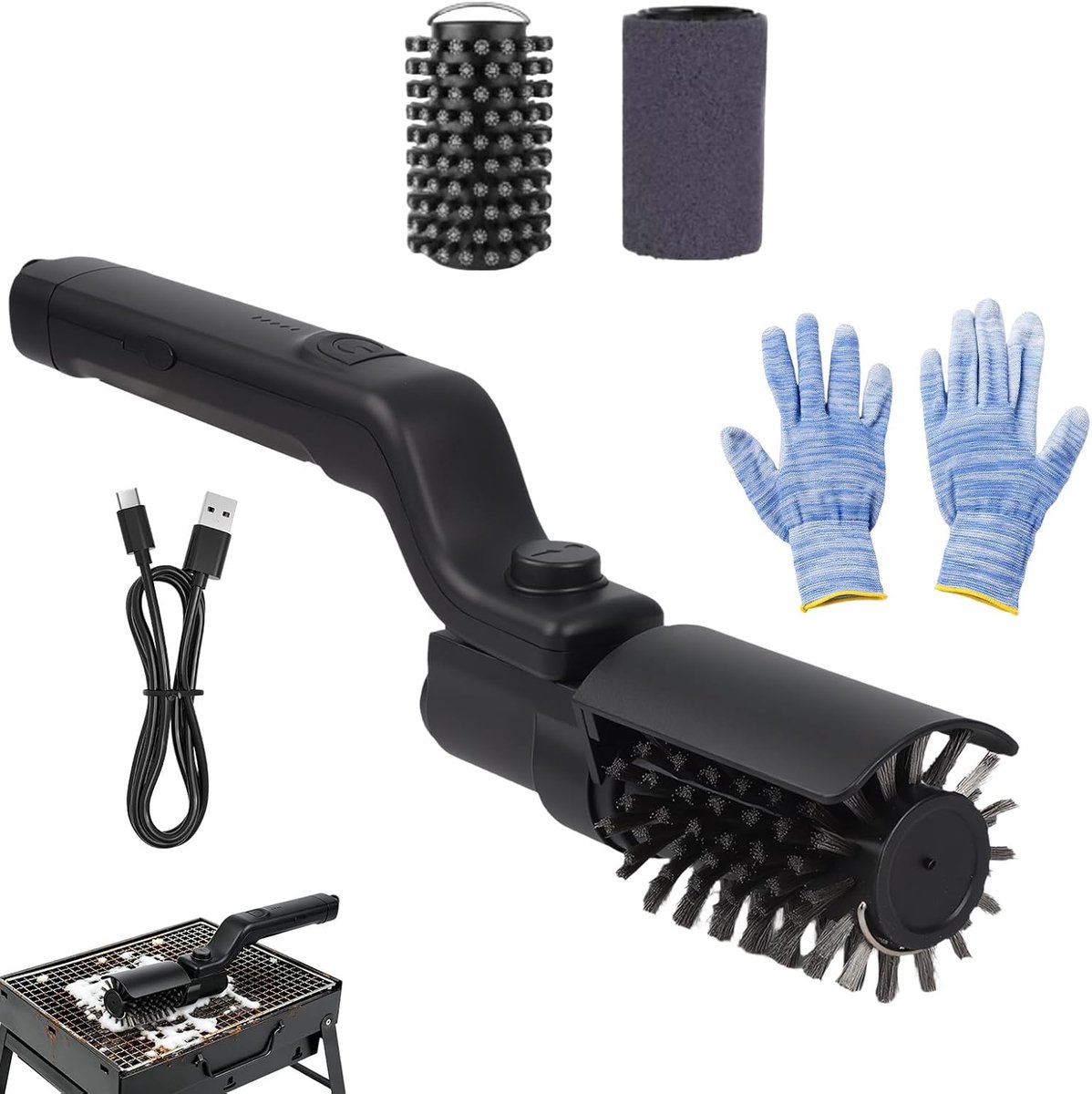 SnelShoppen - Electric Grill Brush met krachtige reinigingsfunctie, duurzaam materiaal, ideaal voor barbecue, tuin, camping en keuken, eenvoudig in ge