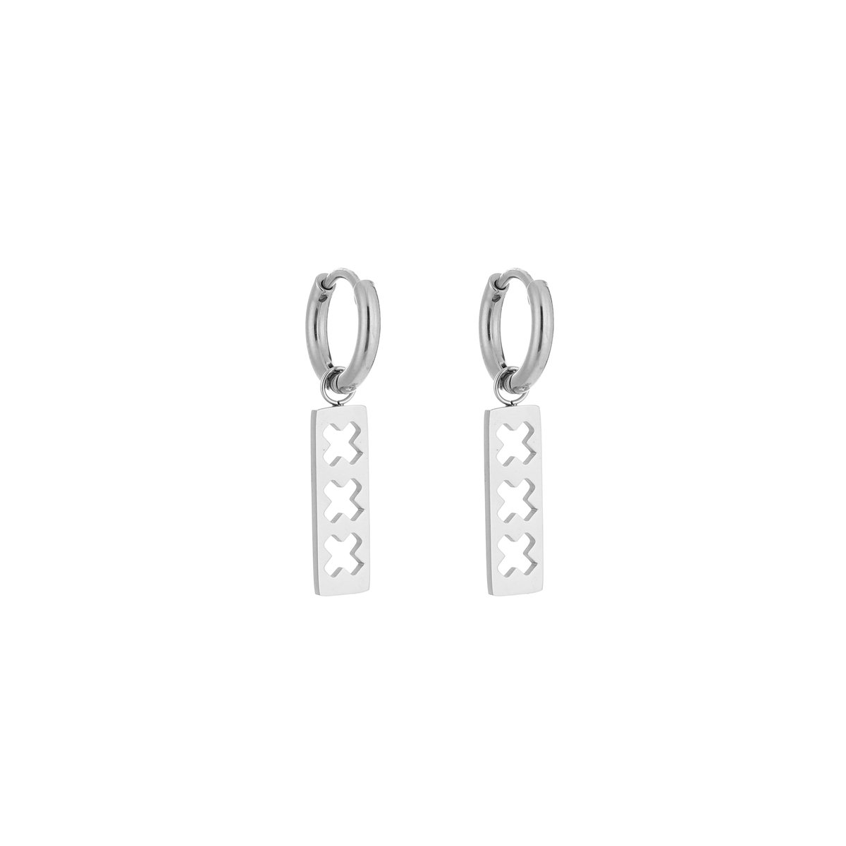 Stainless Steel Amsterdam Oorringen – Trendy & Betekenisvolle Hangers met 3 Kruisjes - RVS - Zilver