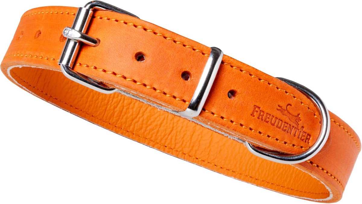 SnelShoppen - Hondenhalsband Leer, Greasy Leer, Zacht en Robuust, Sunset Orange, 29-40.5 cm, Duurzaam en Comfortabel voor Kleine tot Grote Honden
