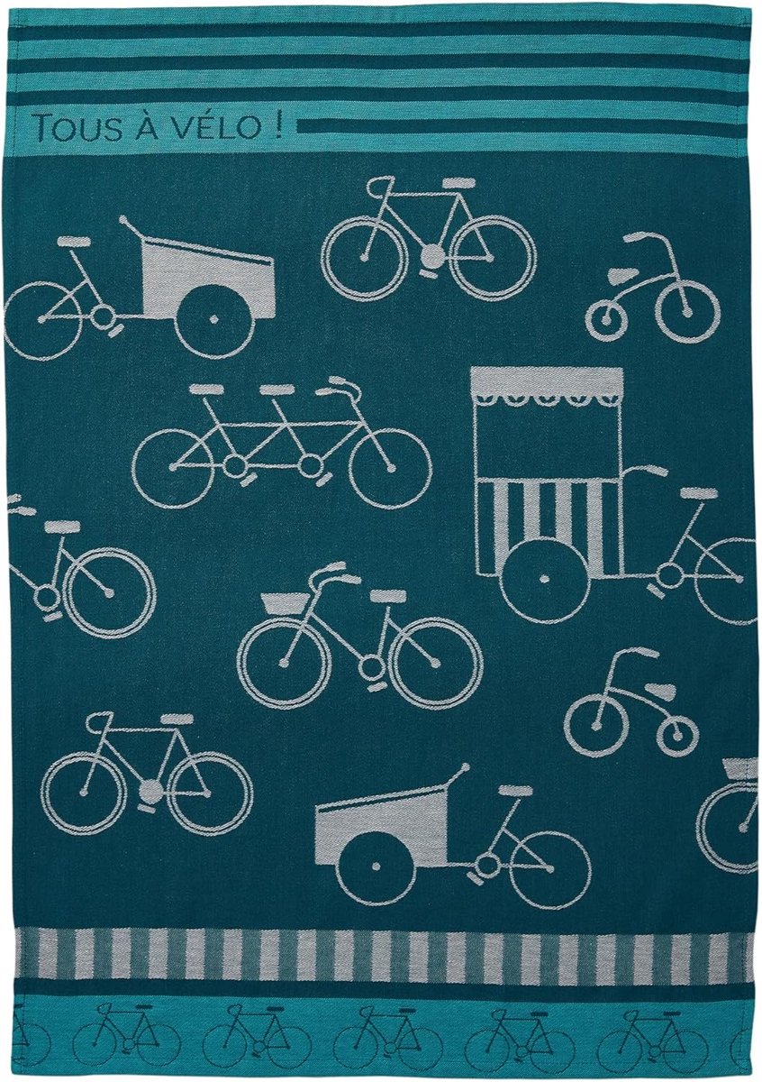 SnelShoppen - Jacquard Katoenen Keukenhanddoek Retro Fietsen 50 x 75 cm - Duurzaam, Blauw, Ideaal voor Keuken & Interieur