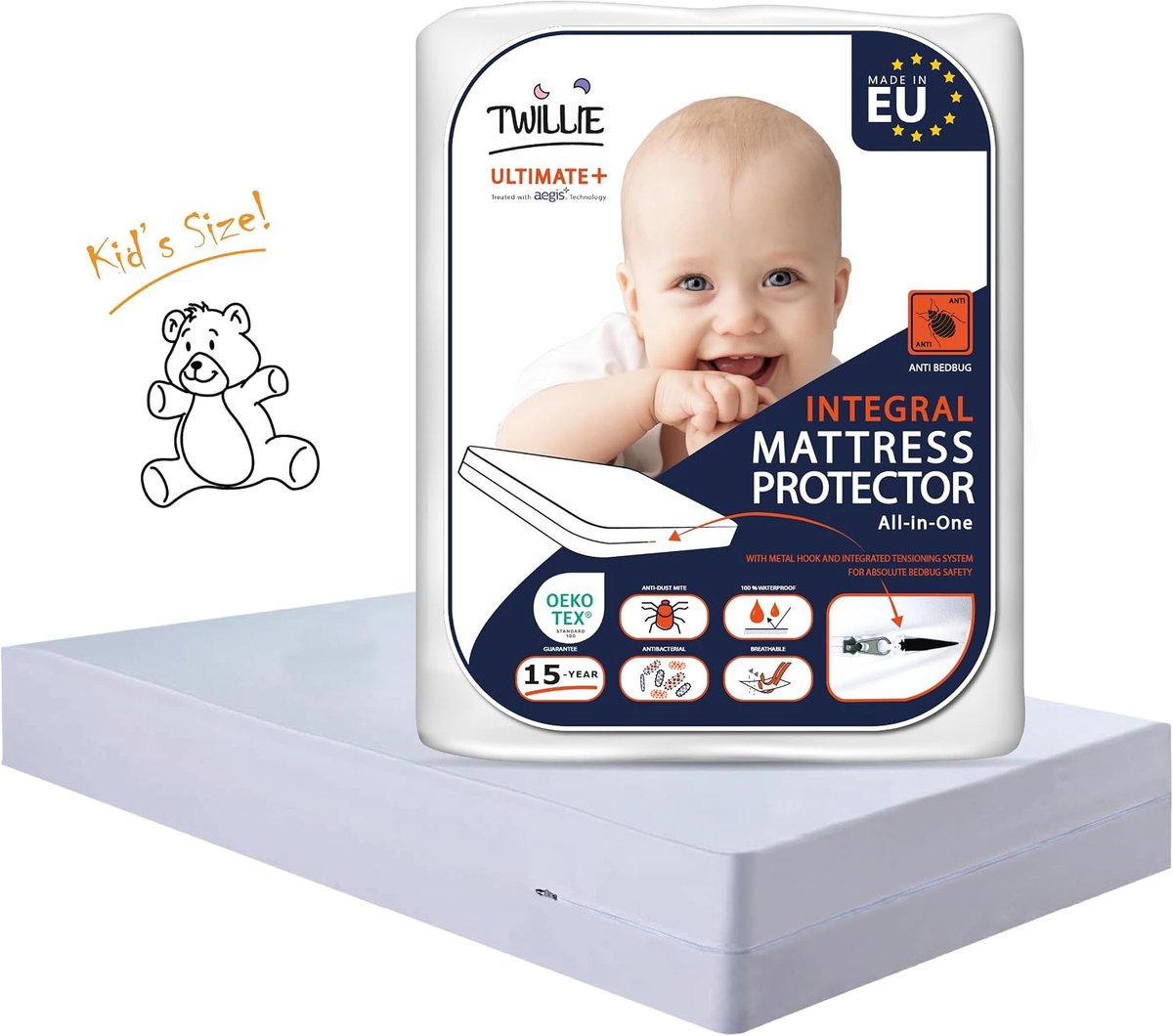 SnelShoppen - Twillie Integral Matrasbescherming 70x140x15cm Waterproof - Hoogwaardige Anti Bed Bug Oeko-TEX Matrasbeschermer met AEGIS Behandeling -