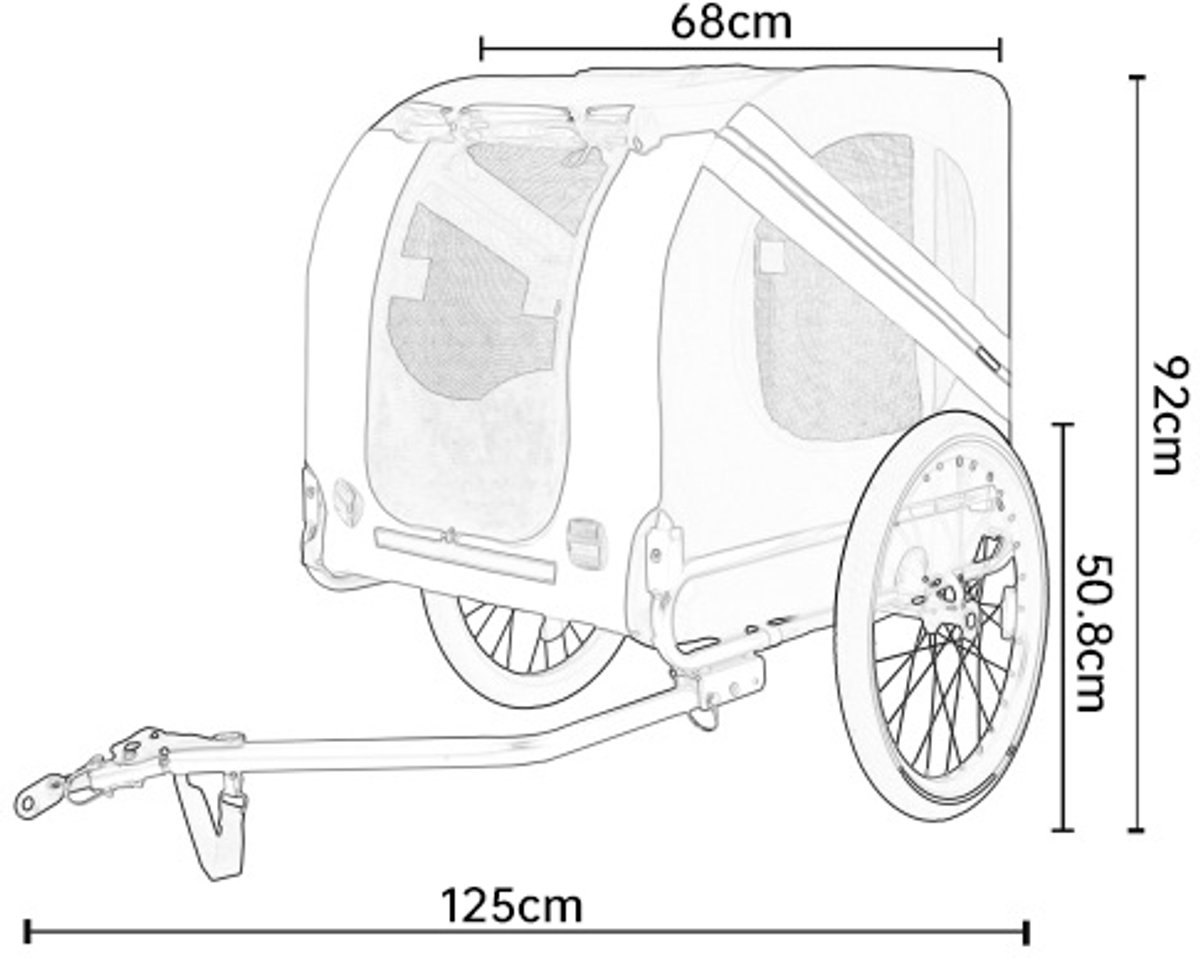 OKWISH Buggie Voor Dieren – Hondenfietskar Tot 40 Kg – 125 x 68 x 92 cm – Staal En Oxford-Stof – Grijs Zwart – Opvouwbaar Met Regenhoes