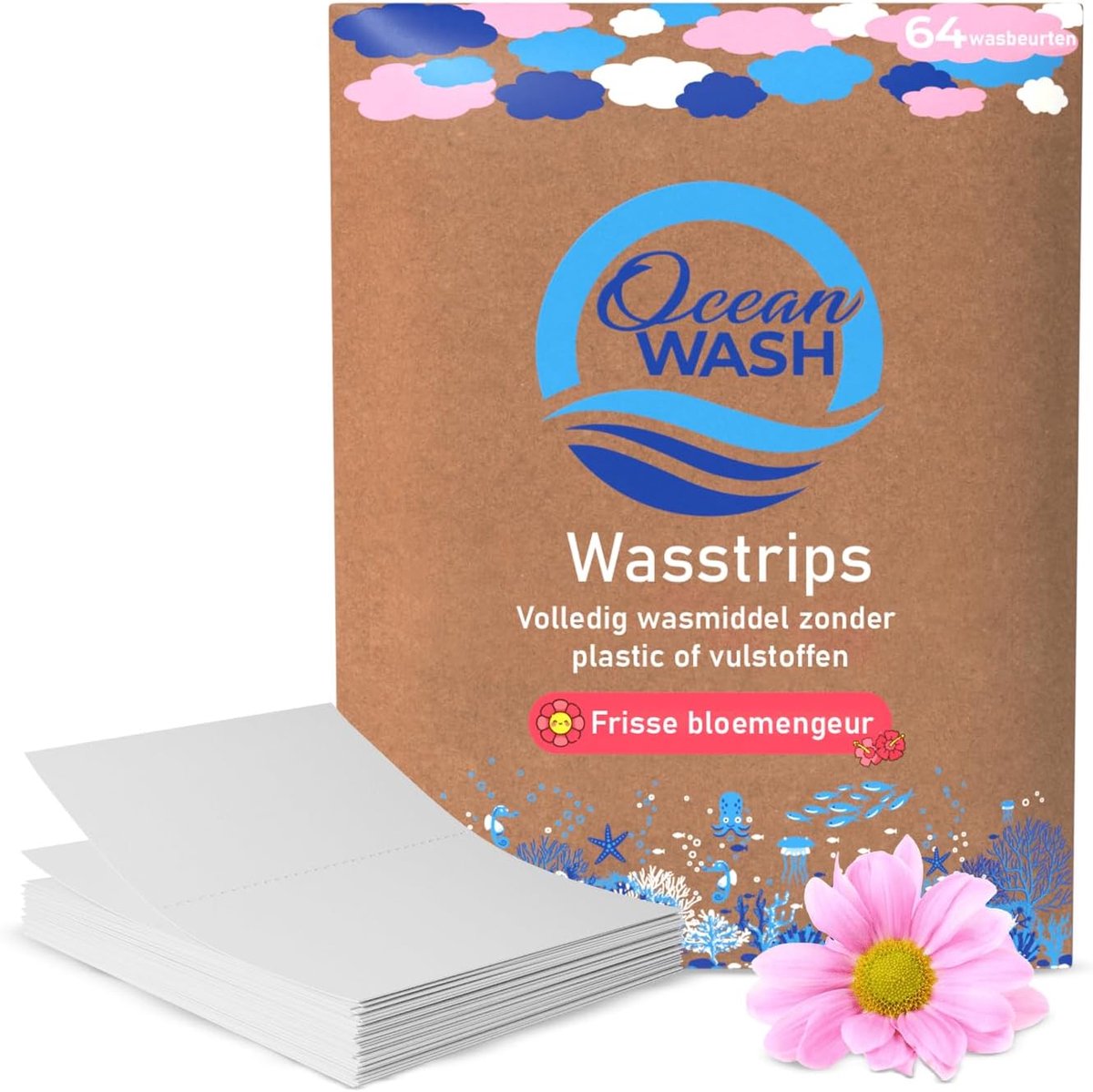 SnelShoppen - Wasstrips met Bloemengeur - Biologische Wasdoekjes voor Alle Stoffen en Kleuren - Geschikt voor 64 Wasbeurten - Milieuvriendelijk en Duu