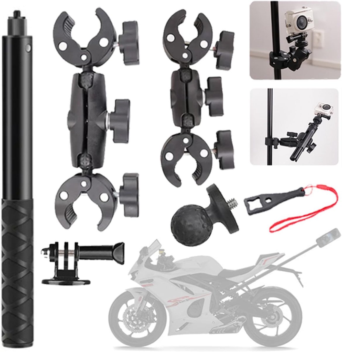 SnelShoppen - Accessories voor Insta 360 X4, Motor Kit Video Camera Holder met 360 Graden Rotatie, Dubbele Klem, Aluminium, Voor Insta360 X5 X4 X3 X2