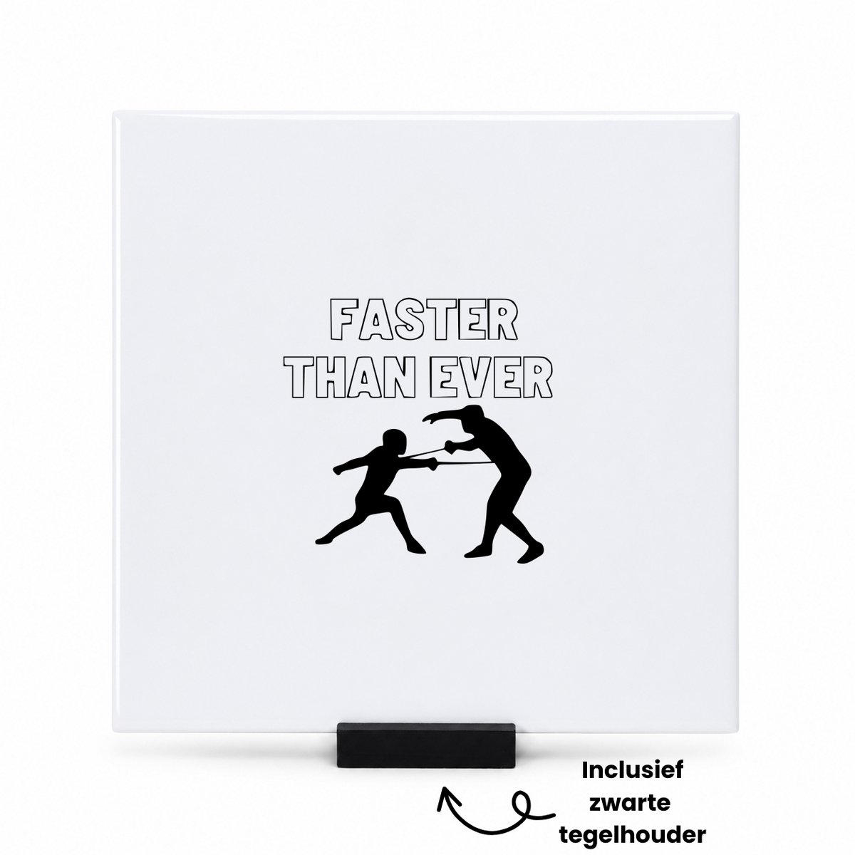 Hacebo Sneller dan ooit tegeltje met tegelhouder - Schermen - familie vrienden sporters - tegeltjes met tekst - cadeau - spreuktegels - 15x15 CM Wit