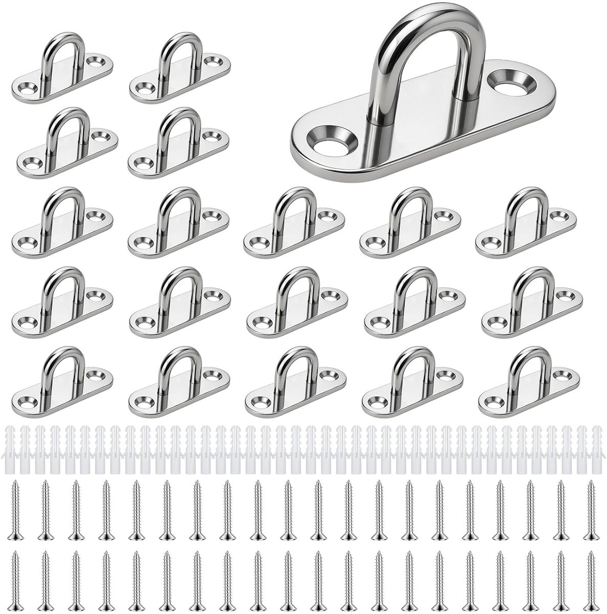 SnelShoppen - 20Pcs RVS Oogplaat M5, Roestvrijstalen Plafondhaak met Schroeven, 304 Mastplaat met Oog, Duurzame Oogplaat voor Boot, Zonnescherm, Dekpa