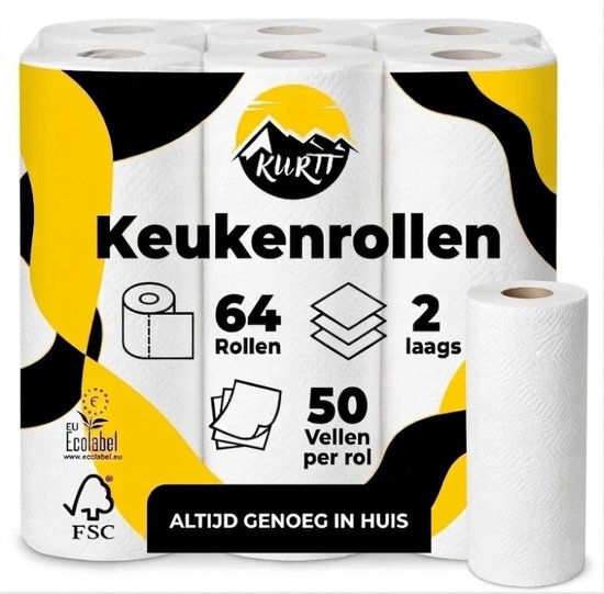 Essuie-tout Pakla, 32 rouleaux, essuie-tout 3 plis avec 50 feuilles par rouleau, papier essuie-tout blanc absorbant en cellulose, essuie-tout de 26 cm de long