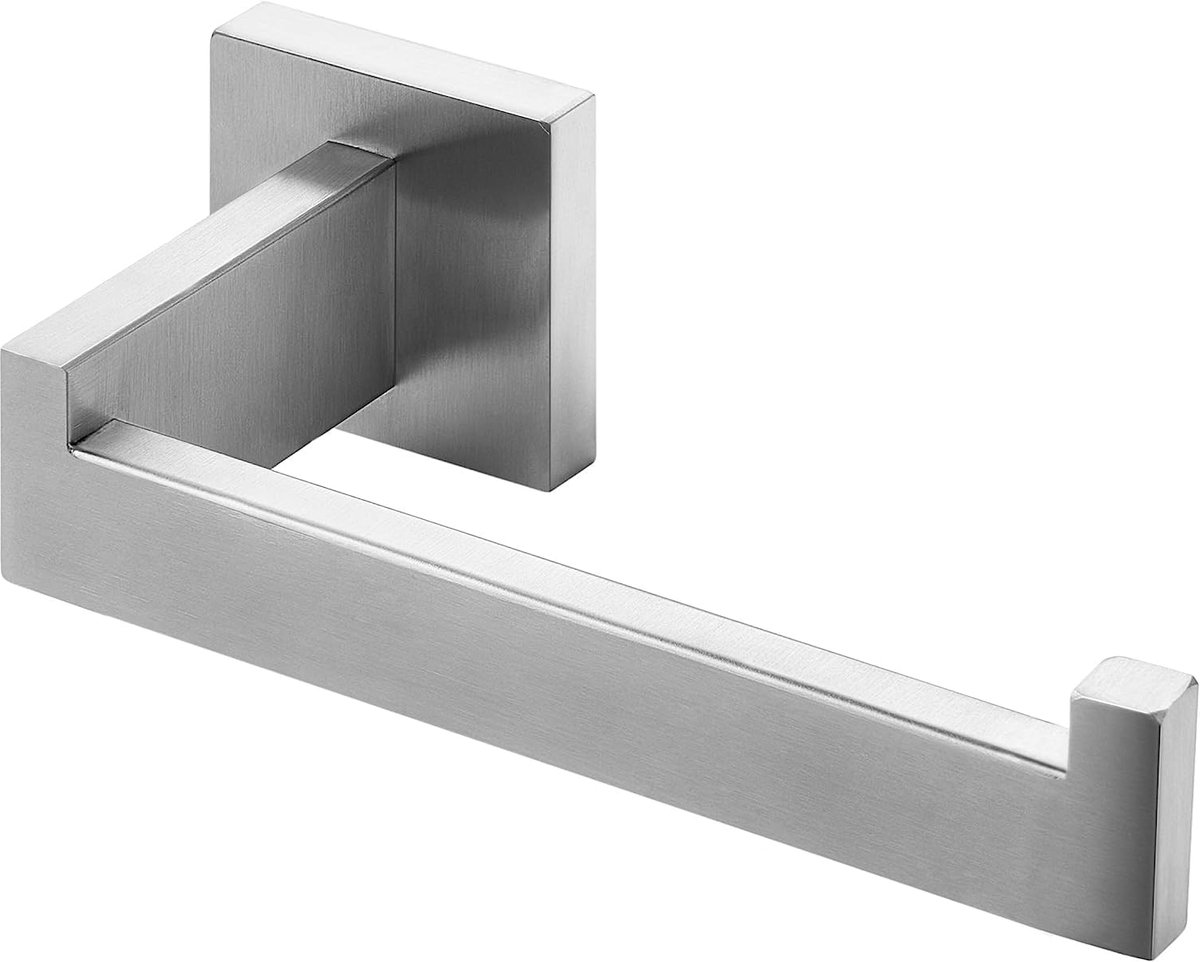 SnelShoppen - Toiletpapierhouder RVS - Sterke Toiletpapierhouder voor Badkamer en Keuken - Geborsteld Nikkel - Vierkant Design - Duurzaam en Stijlvol