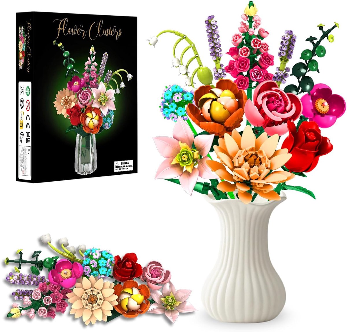 SnelShoppen - Flower Clusters Bouquet Bouwset - 762 Stukken - Onderhoudsvrij Bloemenboeket met Hibiscus, Roos, Lelie, Lavendel en Meer - DIY Decoratie