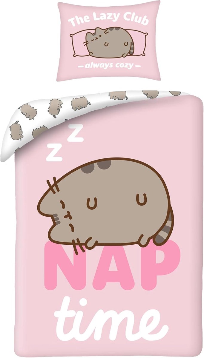 SnelShoppen - Pusheen Eenpersoons Dekbedovertrek 140x200 cm + Kussensloop 70x90 cm - Reversible Bedding Stormy Pip - Ultra Zacht en Ademend Microfiber