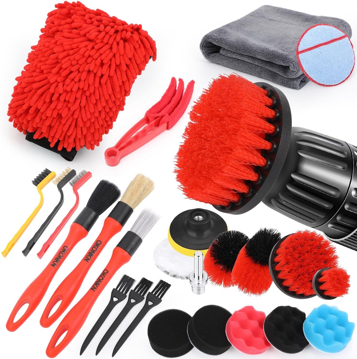 SnelShoppen - Car Cleaning Kit 11L Rood - Complete Auto Reinigingsset - Inclusief Spons, Doekjes en Borstels - Perfect voor Auto, Motor en Fiets