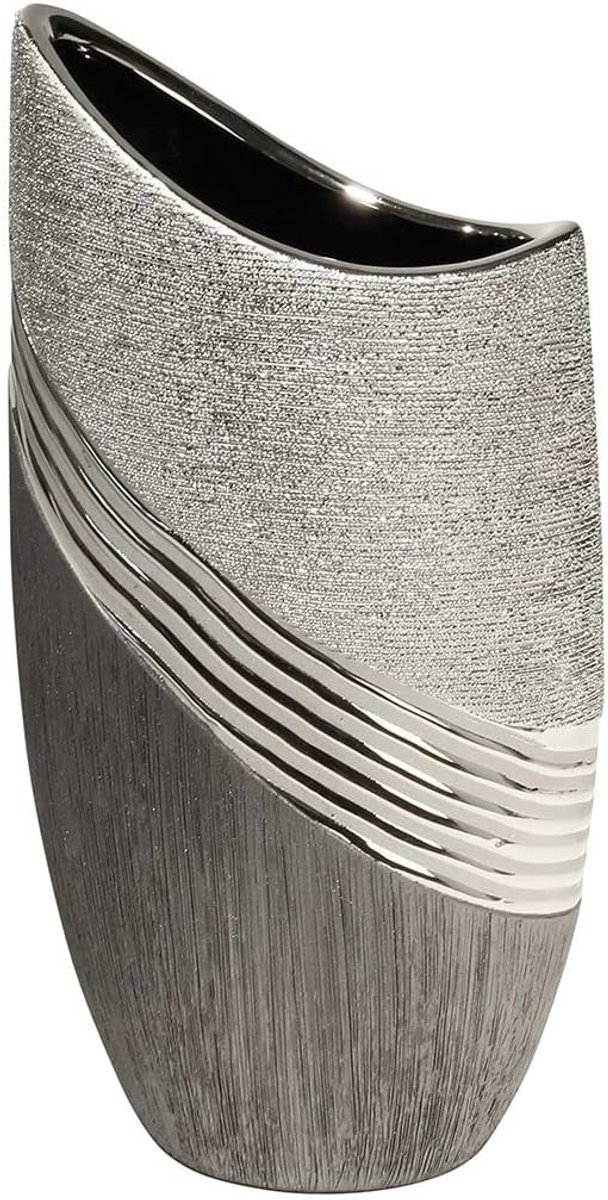 SnelShoppen - Moderne Decoratieve Vaas Bloemenvaas Tafelvaas Keramiek Zilver/Grijs 30 cm Hoog - Perfect voor Feest, Woonkamer en Decoratie