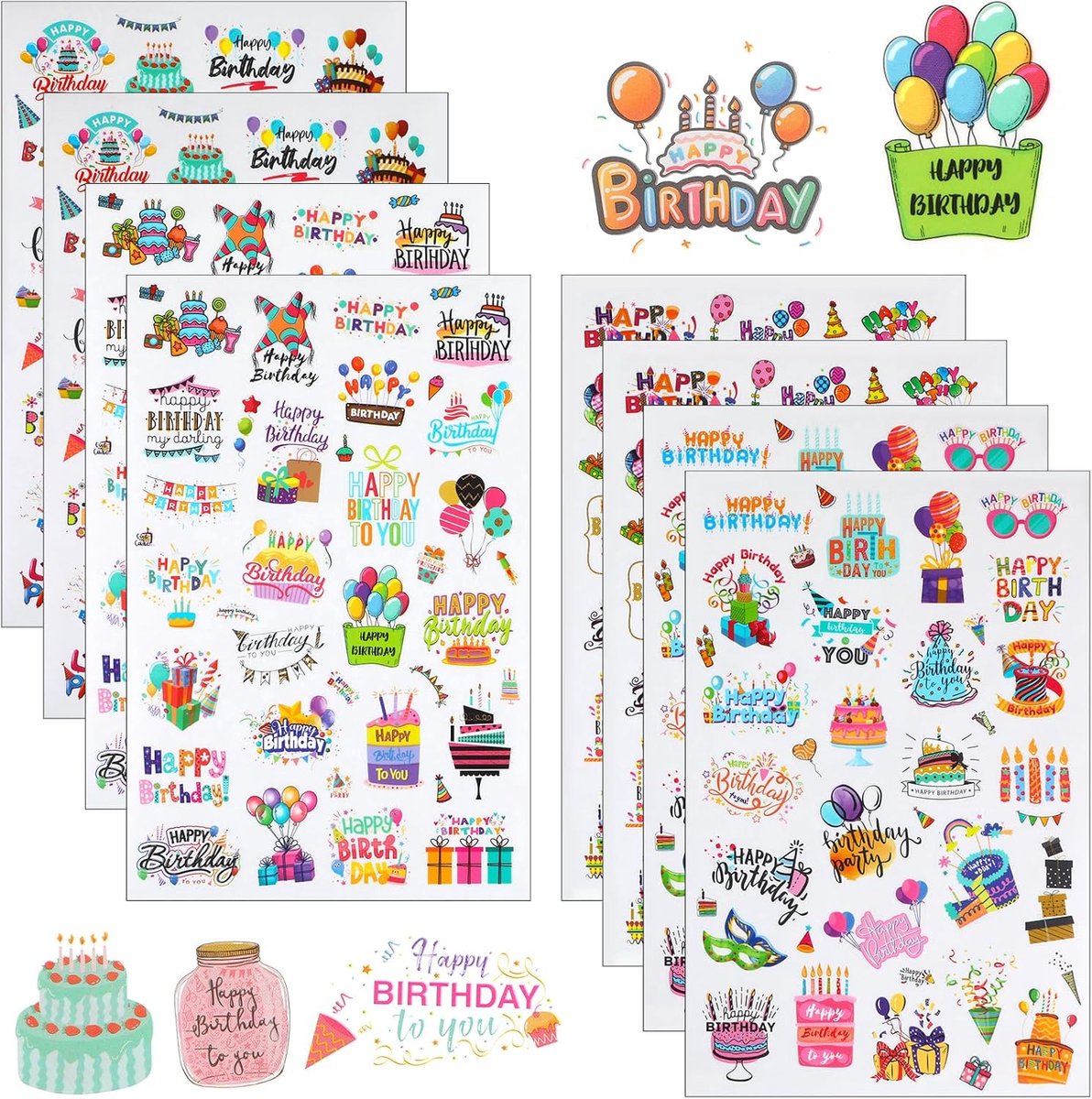 200 Stuks Happy Birthday Stickers voor Kaarten en Decoraties
