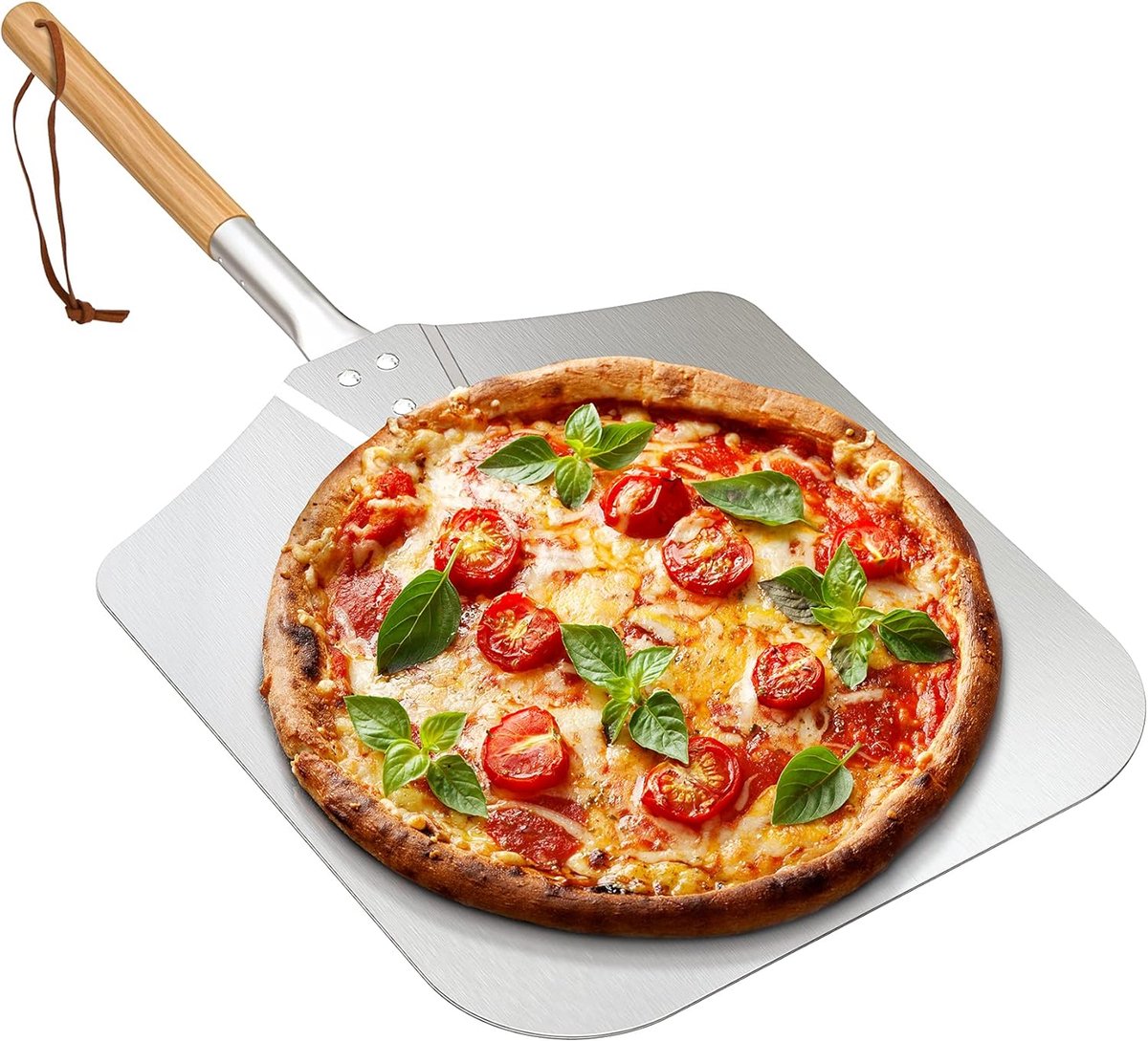 SnelShoppen - 28" Lange Aluminium Pizza Schep met Houten Handgreep, 12" x 14" Pizzaslider, 1.5mm Dikte, Ideaal voor Oven of BBQ