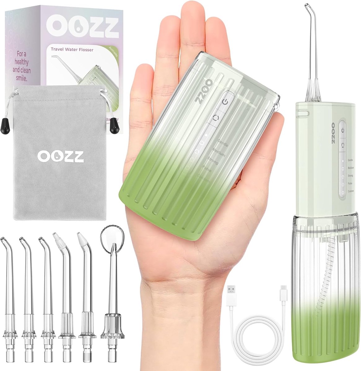SnelShoppen - Draagbare Water Flosser, USB-C Oplaadbare Mondirrigator met 5 Modi, 6 Tips en Lekvrije Ontwerp, IPX8 Waterproof, Perfect voor Reizen en