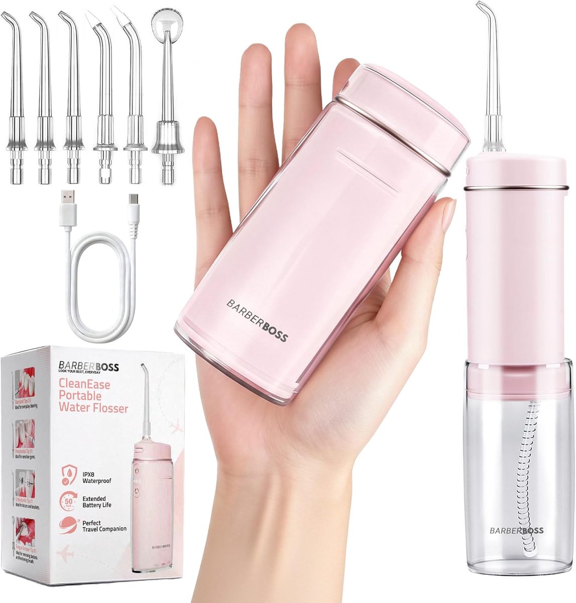 SnelShoppen - Draadloze Water Flosser - USB-C Oplaadbare Mond irrigator - 3 Reinigingsmodi - 6 Tips - IPX8 Telescopische Watertank - Compact en Draagb