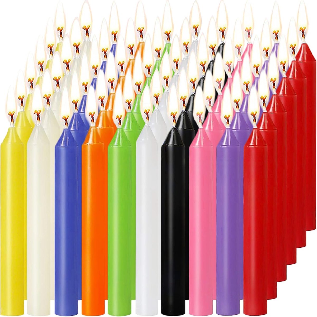 SnelShoppen - 60 Stuks Kleine Kaarsen Drupvrij in 10 Kleuren - Perfect voor Feest, Rituelen, Decoratie, Avondfeesten, Kaarslicht, Kandelaar