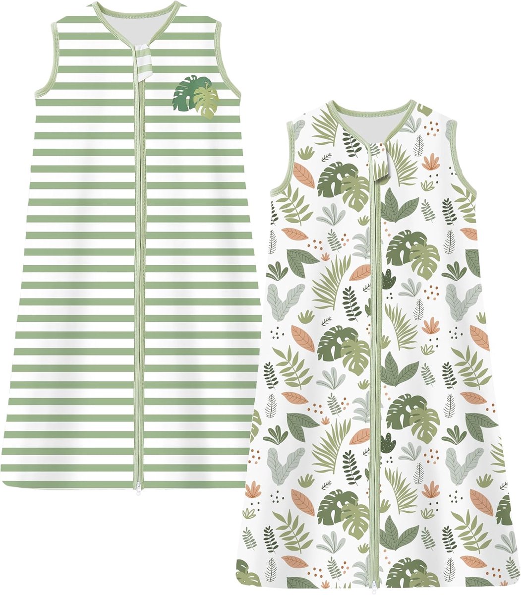 SnelShoppen - Baby Slaapzak Set van 2, 1 Tog, Ademend en Comfortabel, 100% Katoen, Maat 130 cm, Groene Planten, Voor Peuters in de Zomer en Lente