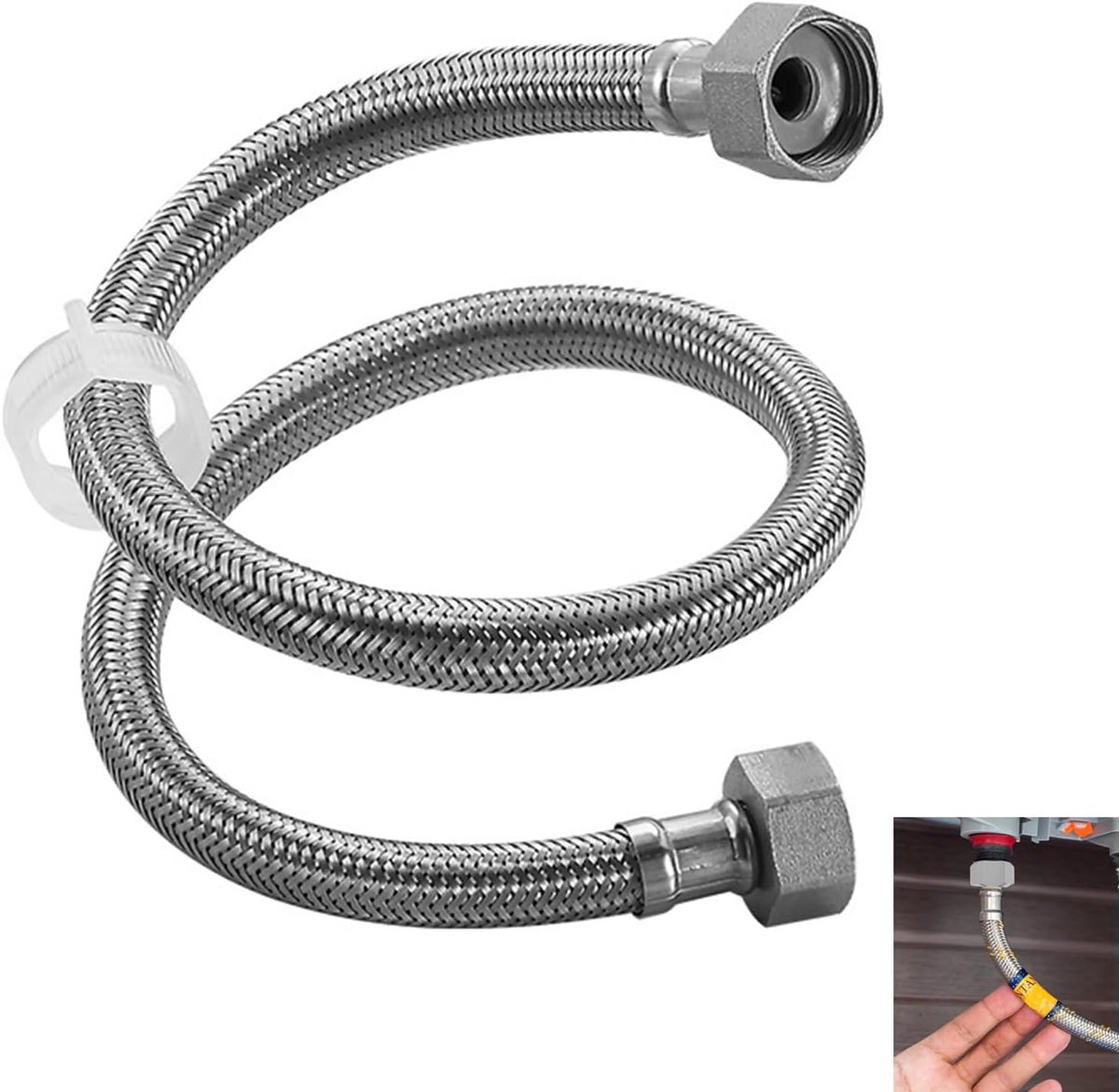 SnelShoppen - 150 cm RVS Flexibele Slang 1/2 inch, Pantserlang Wateraansluiting, Duurzaam 304 RVS Aansluitslang voor Keuken en Badkamer