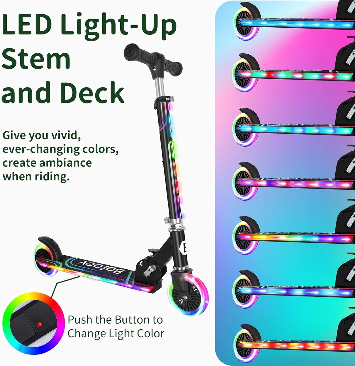 SnelShoppen - Kinderscooter met LED Lichten, Verstelbare Hoogte, Vouwbare Stuurkolom, Achterrem, Kinderen 4-6 Jaar, Meisjes en Jongens