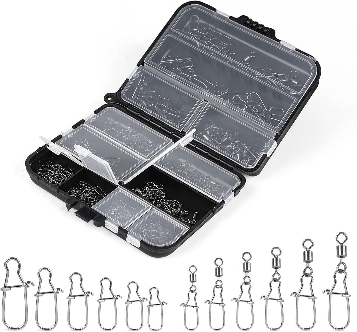 SnelShoppen - DBREAKS Fishing Swirl Set - Complete Hengelset met 180 Onderdelen voor Snoek, Baars, Forel en Zander - Inclusief Carabiners en Opbergdoo