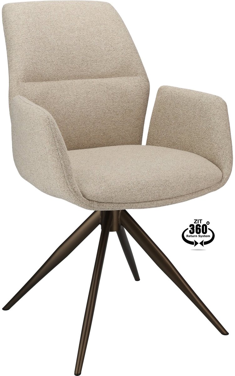 Icon Living - Armstoel Waylon Stof Glory Beige Leg Bronze 360° Return-system