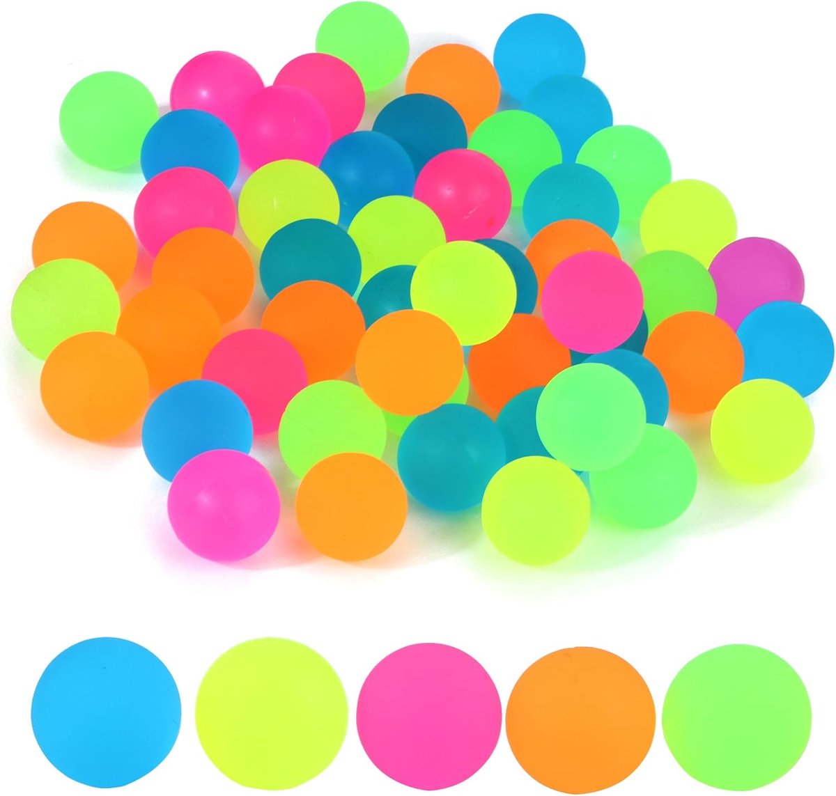 SnelShoppen - 50 Stuks Luminous Jump Balls - 24mm Flummis voor Kinderen - Glow in the Dark Rubber Ball voor Feestjes, Verjaardagen en Cadeaus - Geschi