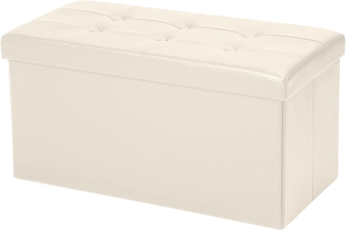 SnelShoppen - Opbergbank 80 Liter - Vouwbare Opslagbox met Zitting, 76x38x38 cm, Tot 200 kg, Kunstleer, Licht Beige, Geschikt voor Woonkamer, Hal en S