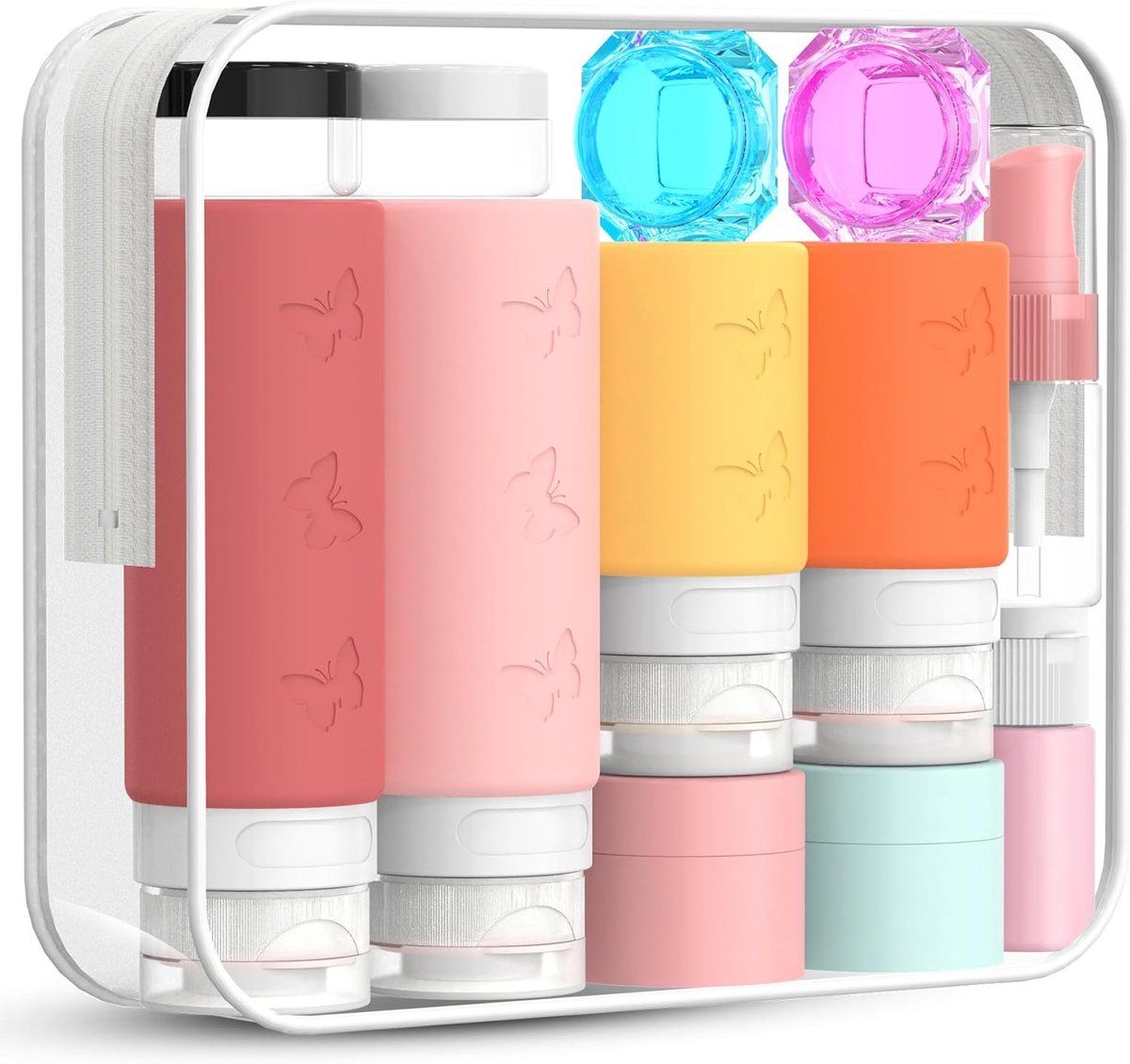 SnelShoppen - 26 Delige Reisflessen Set voor Toiletten, 3.4oz/2.1oz, Levensbestendige Siliconen Flessen, TSA Goedgekeurde Herbruikbare Flessen voor Sh