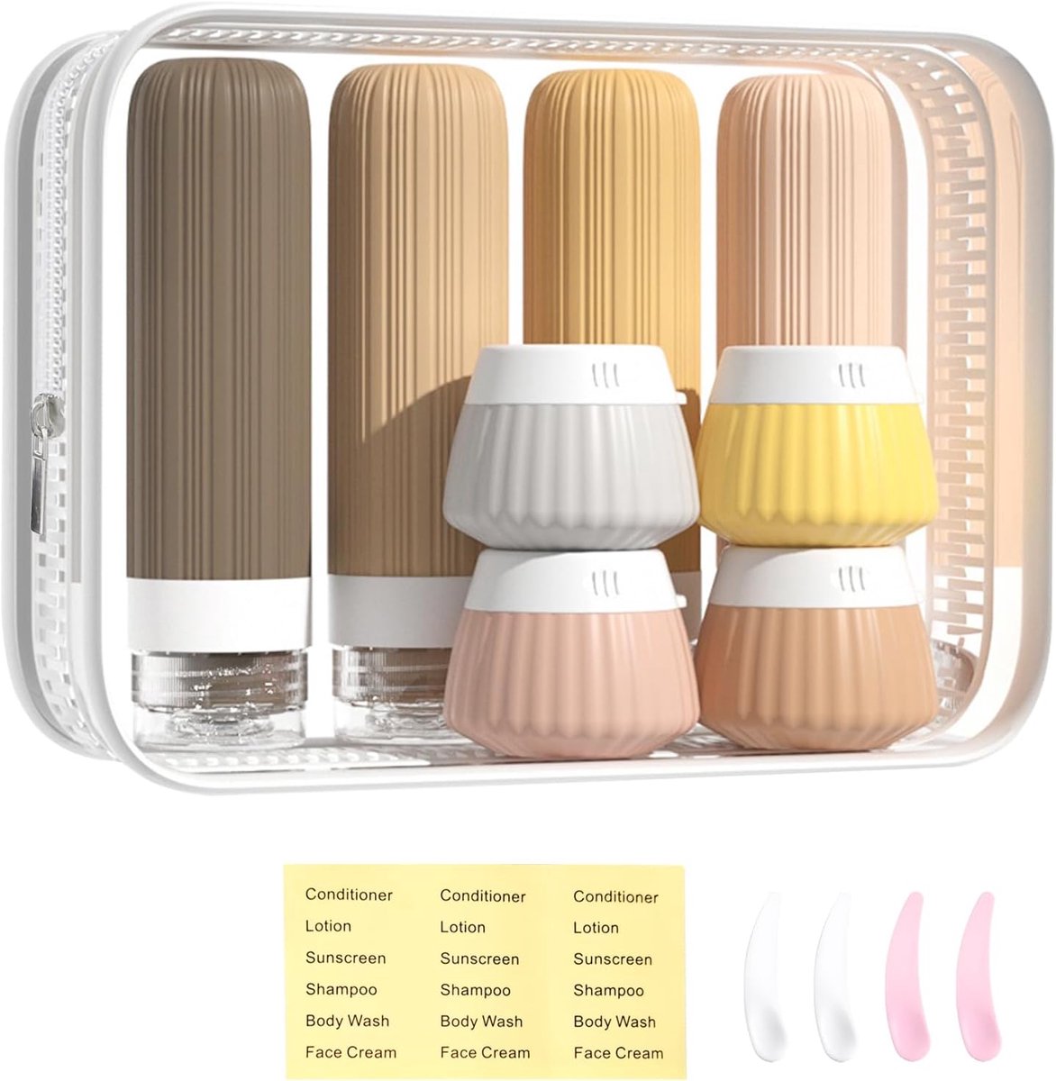 SnelShoppen - 8 Stuks Silicone Reisbottles 90ml - Lekvrije Reisflessen Set voor Vloeistoffen, Cosmetica en Toilettassen, Inclusief Transparante Toilet