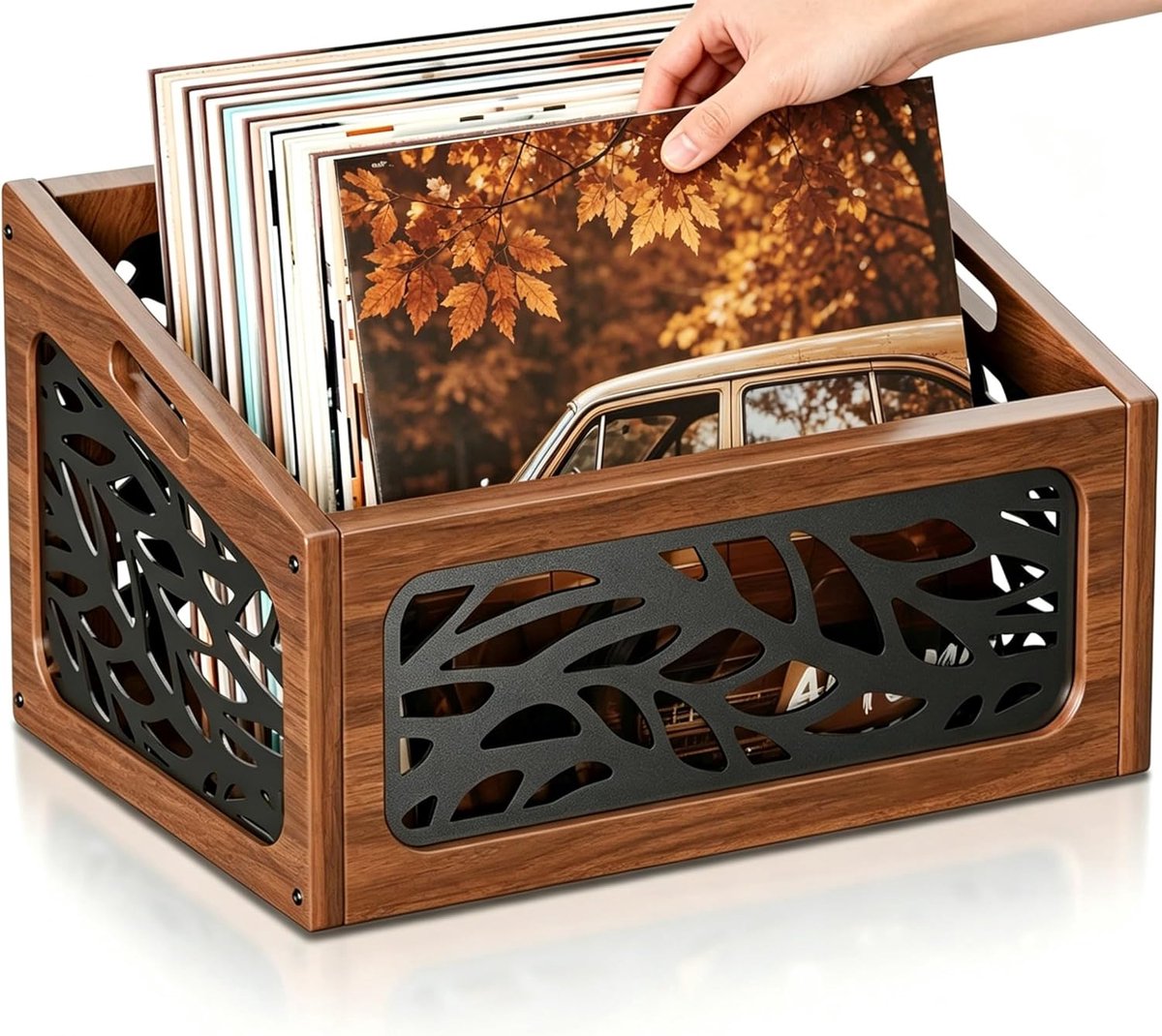 SnelShoppen - Vinyl Record Storage Stand 41x30x24 cm - Opslag voor 70+ LP's, Albums, Tijdschriften, Boeken, Retro Design