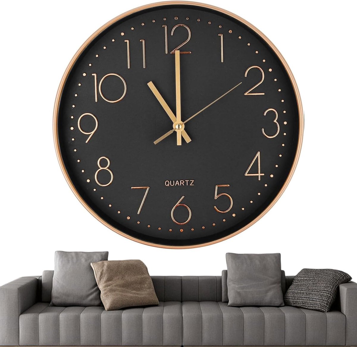 SnelShoppen - Grote Geluidsloze Kwarts Wandklok 30 cm - Moderne Wandklok zonder Tikkende Geluiden - Ideaal voor Kinderen - ABS en HD-glas
