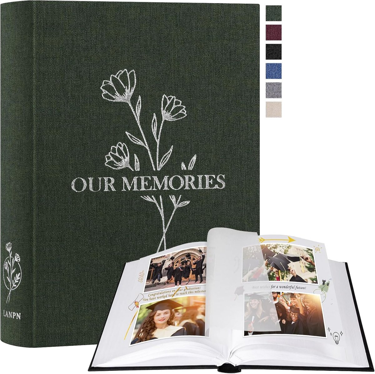 SnelShoppen - Doe-het-zelf Fotoalbum - Linnen Fotoboek met 100 Witte Pagina's - Voor 9x13, 10x15, 13x18 cm Foto's - Groen - ONZE HERINNERINGEN - Perfe