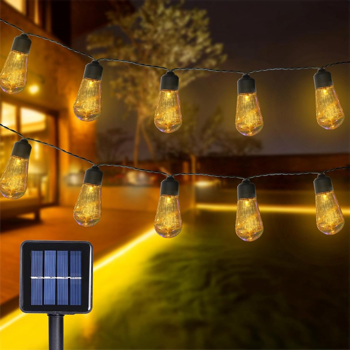 SnelShoppen - Lichtketting op zonne-energie 3 m, waterdicht LED lichtslinger met 8 modi voor buiten, warmwit voor tuin, terras, feest, bruiloft, binne