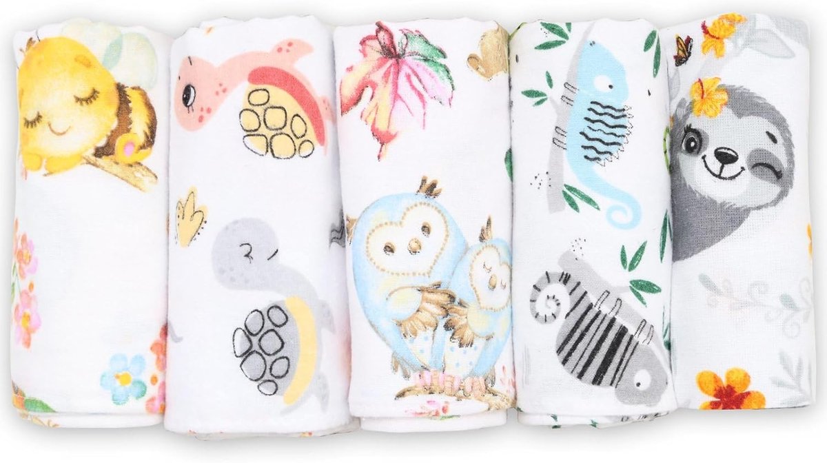 SnelShoppen - 5 Stuks Moltondoeken 80x80 cm - Zachte Flanellen Luiers voor Baby's - 100% Katoen Spuugdoeken voor Jongens en Meisjes - Multifunctionele