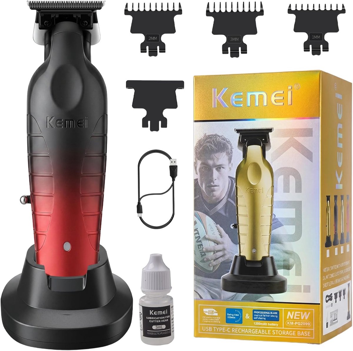 SnelShoppen - Professionele baardtrimmer en haartrimmer voor mannen, huidvriendelijke T-mestrimmer, draadloze tondeuse met oplaadbasis, 7000 tpm motor