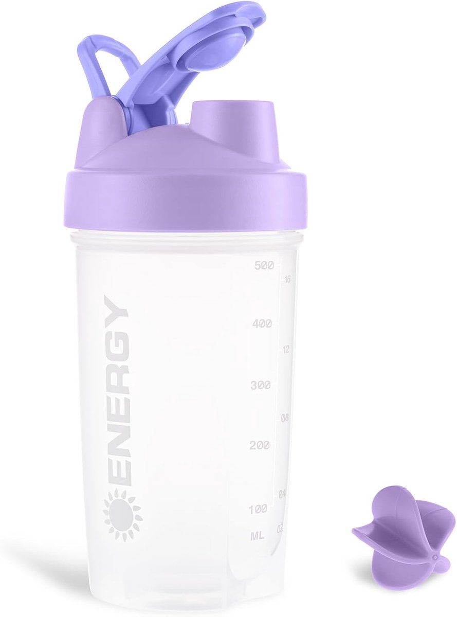 SnelShoppen - Gym Shaker Fles 500 ml BPA Gratis met Mengbal - Lekvrije Plastic Waterfles voor Eiwitshakes - Vaatwasmachinebestendig - Roze, Blauw, Paa
