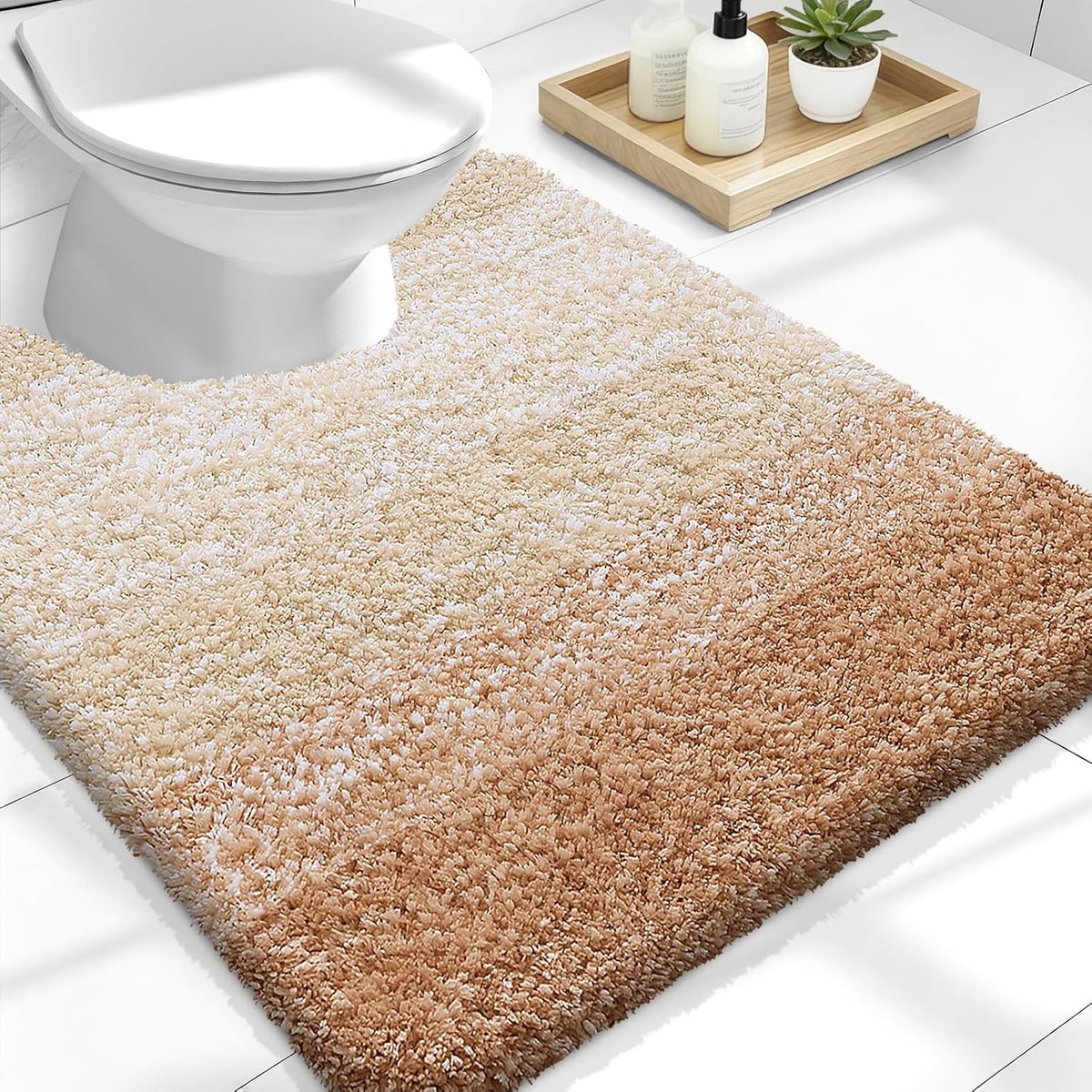 SnelShoppen - Luxe U-vormige Toiletmat - Badmat WC-Mat met Uitsparing - Extra Zachte Microvezel - Antislip Pluche Hoogpolig - Machinewasbaar en Droogk