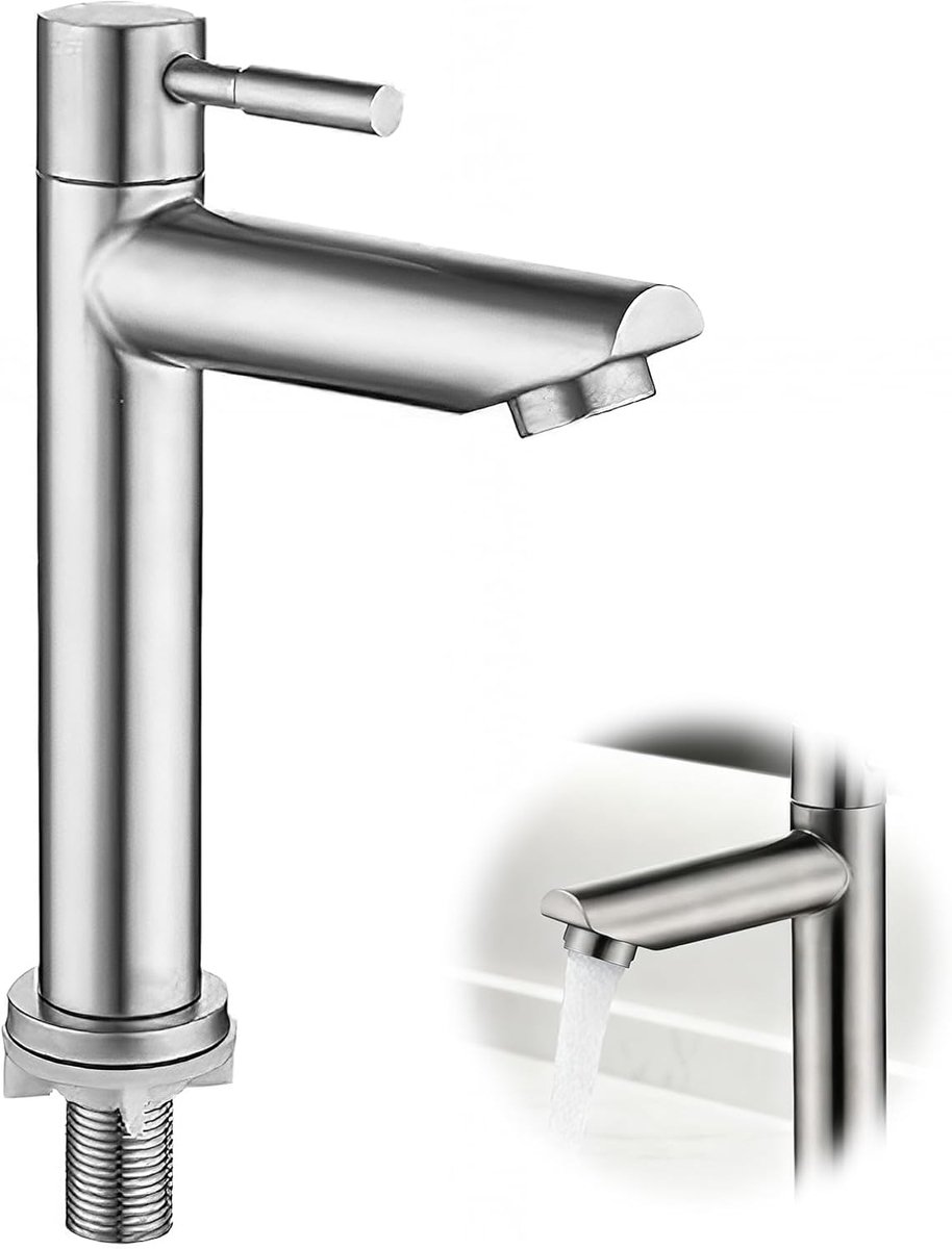 SnelShoppen - Moderne RVS Koudwater Mengkraan, Enkel Gat, Badkamer Wastafel Kraan, Duurzaam, Eenvoudige Installatie, 80 cm Explosieveilige Slang