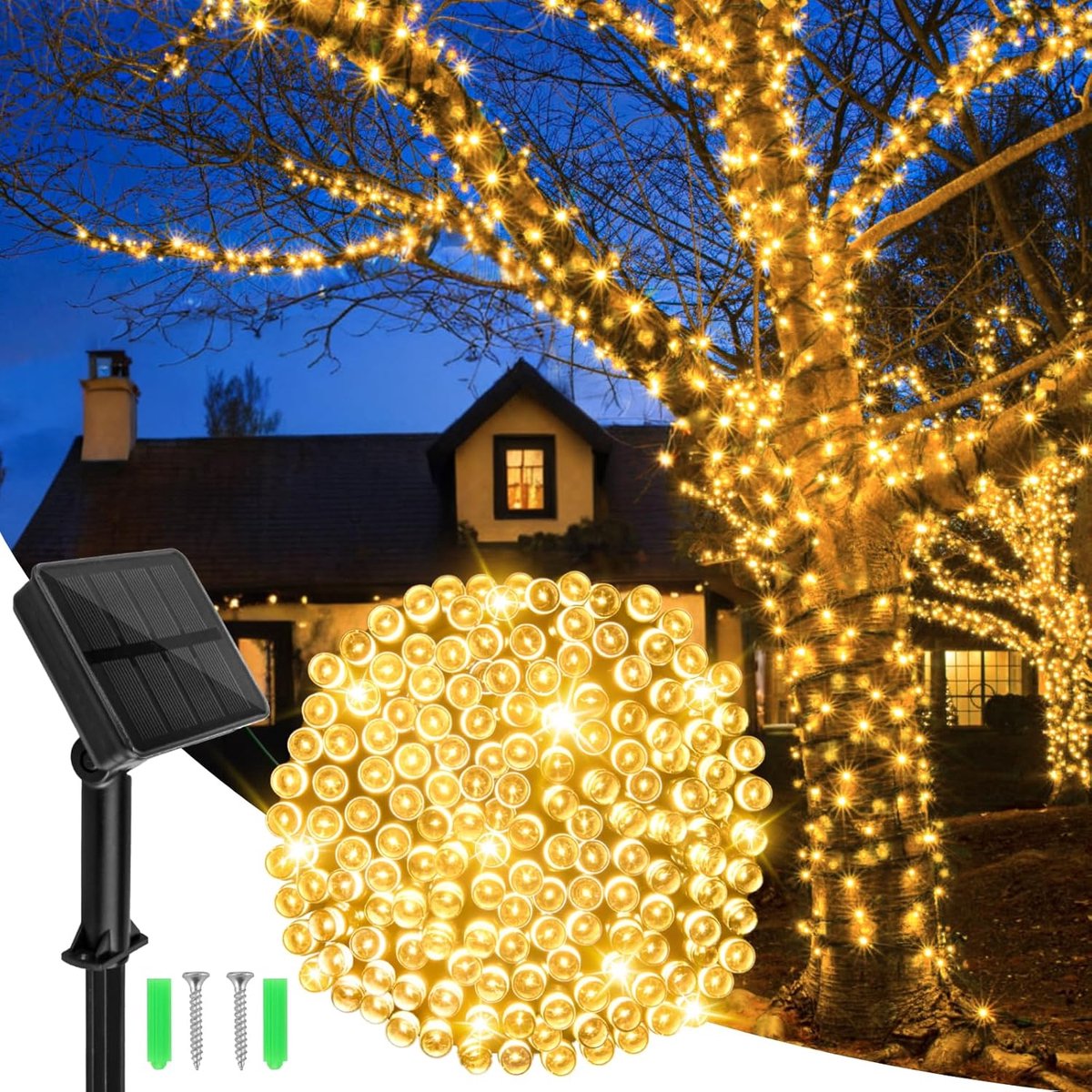 SnelShoppen - Solar Fairy Lights Buiten 14 m 120 LEDs Warm Wit Tuinverlichting Waterdicht 8 Verlichtingsmodi voor Feest en Camping