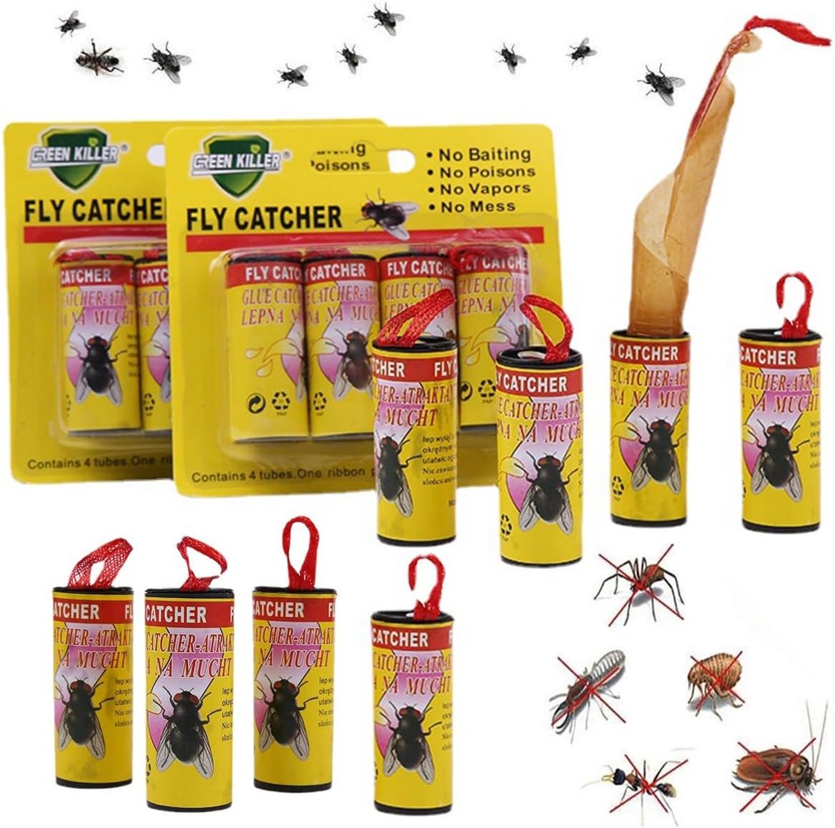 SnelShoppen - Fly Paper Strips Insect Catcher 16 Stuks, Premium Vliegenvanger, Fruitvlieg Moth Moth Vliegenval, Zelfklevende Lijmstrips voor Binnen en
