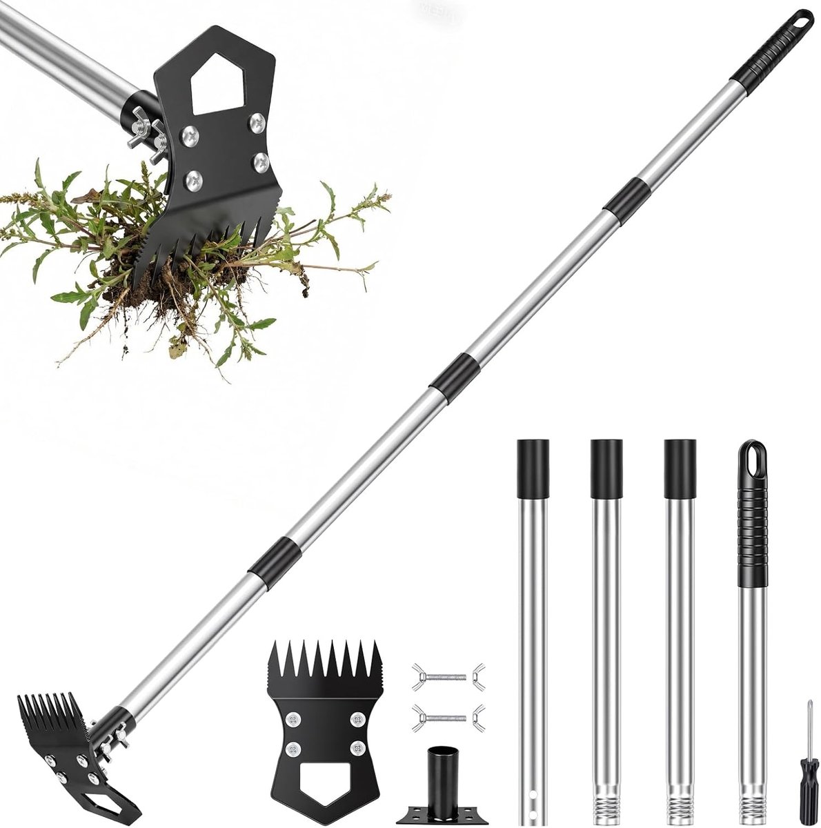 SnelShoppen - Onkruidverwijderaar 150 cm, 2-in-1 Onkruidstecher met Lange Handgreep, Onkruidhark en Tuinhekel, Tuin Gereedschap voor Efficiënte Onkrui