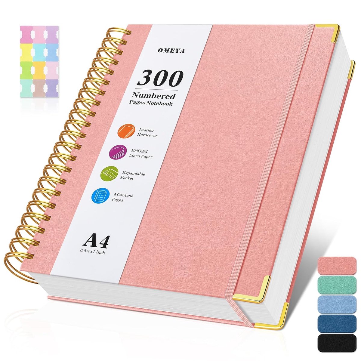SnelShoppen - Notepad A4 Lined Notebooks - 300 Genummerde Pagina's - 100gsm Dikker Notitieboek - Hardcover Leer - Spiral Binding - Journal voor Werk e