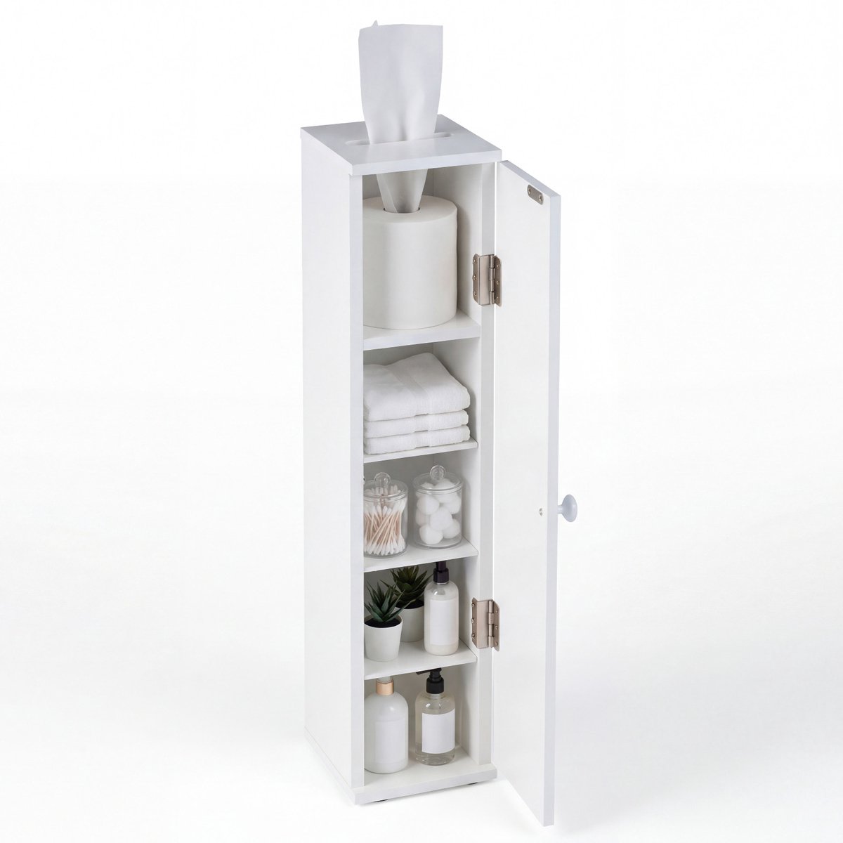 COSTWAY Toiletkast wit, smal, badkamerkast met 3 afneembare planken, houten badkamerrek, opbergkast voor badkamer, 16 x 17 x 69 cm
