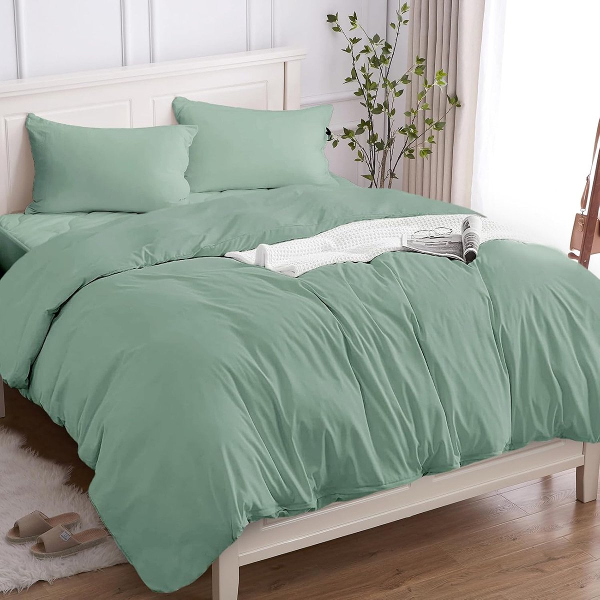 SnelShoppen - Duvet Cover Set 140x200 2-Delig 100% Katoen Bedlinnen Turquoise Groen Hypoallergeen Zacht Ademend Kussenhoes 50x80